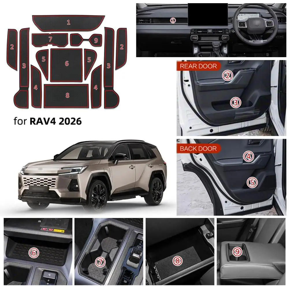 Image of 13-teiliges Anti-Rutsch-Innenraum-Schutzset für Toyota RAV4 2026 Mittelkonsole Silikonmatten Rutschfeste Matten Zubehör