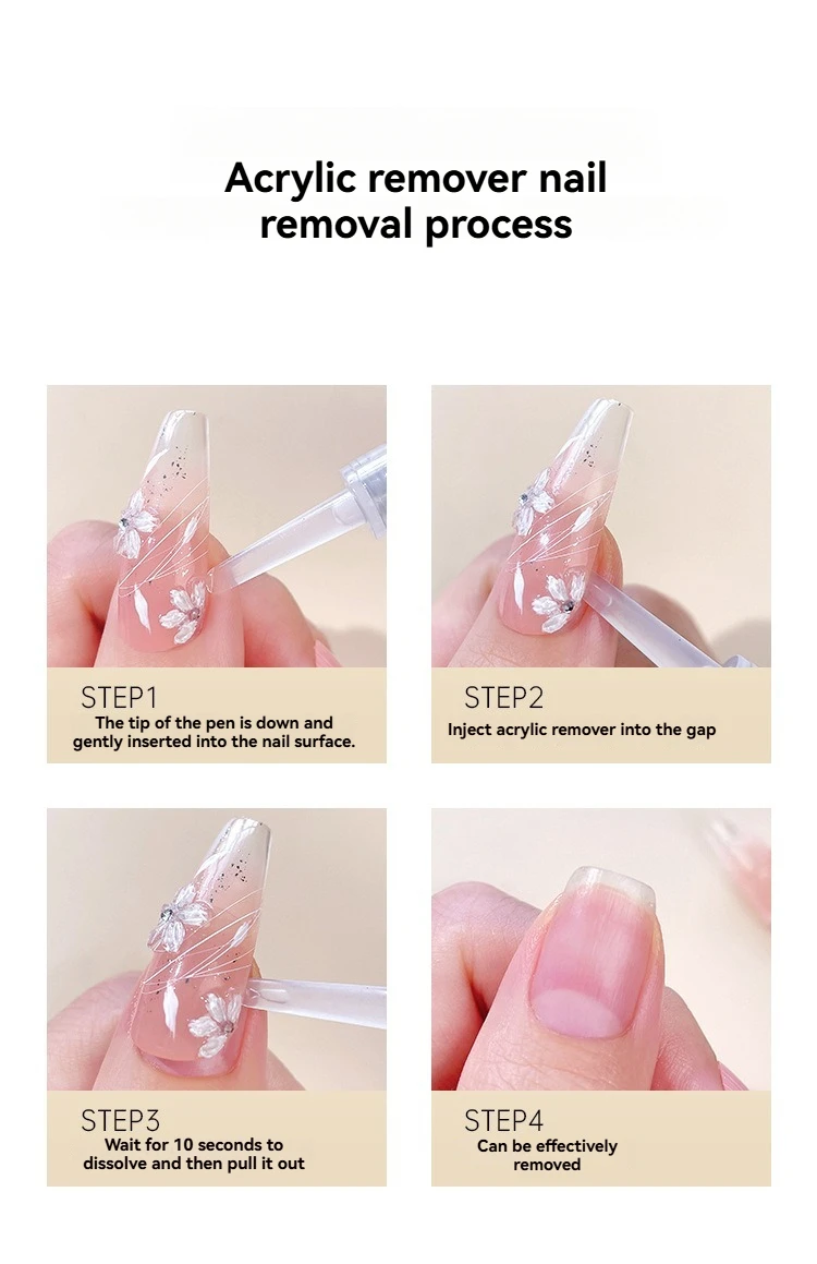 قلم مزيل طلاء الأظافر اللطيف الخالي من الكحول لإزالة الأظافر من الأكريليك/جل آمن وخالي من التلف