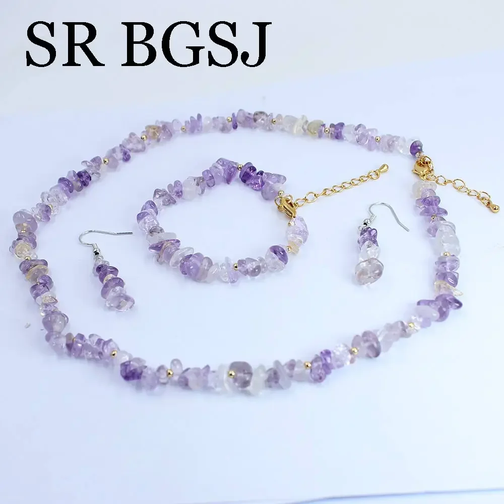 6-8mm Ametrine Genuine Natural Gems Stone Women Chockers Necklace Bracelet Jewelry Set 17.5\