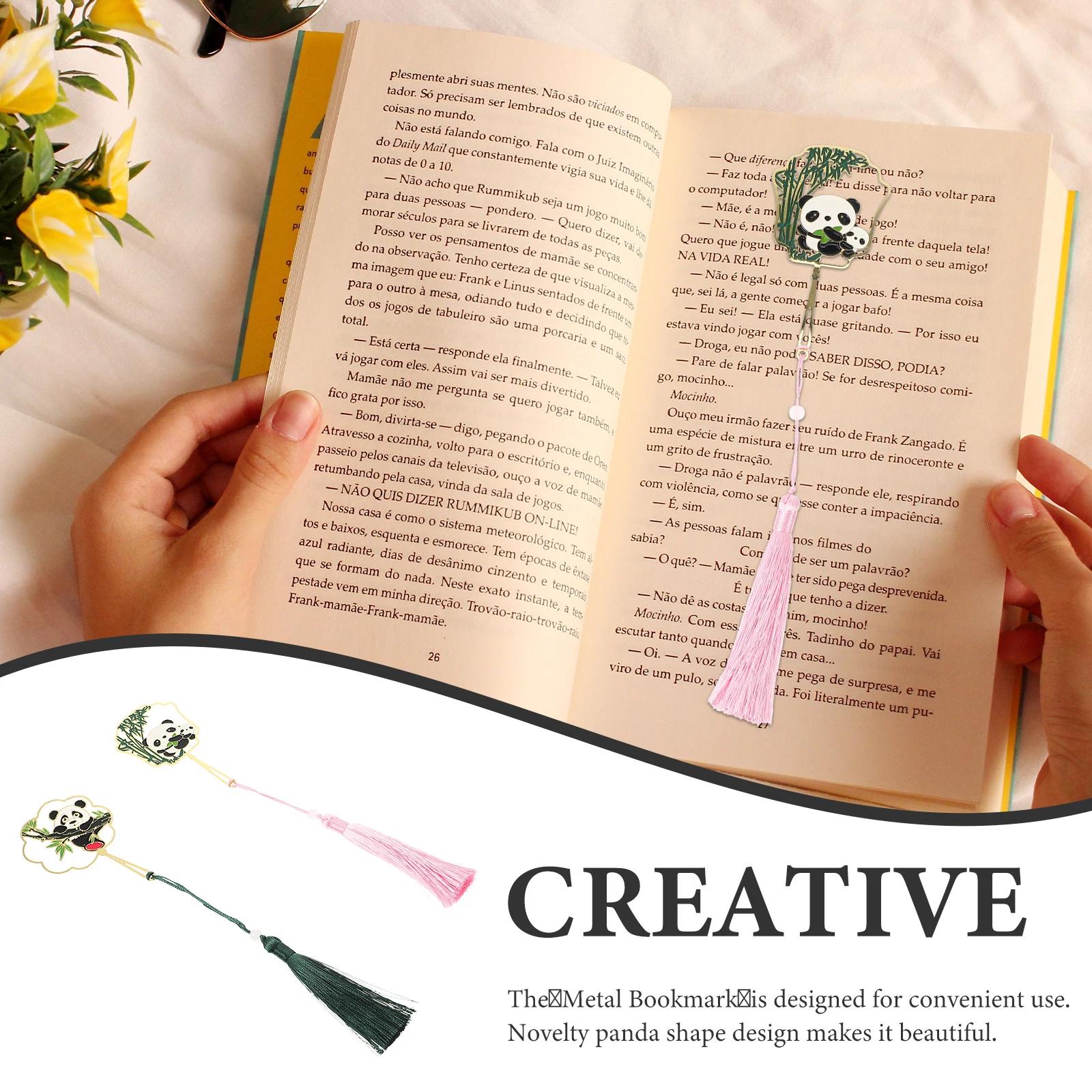 

2Pcs Delicate Panda Bookmark Metal Book Marker for Portable Page Clips Hanging Tassel Design Unique Gift for Graduation