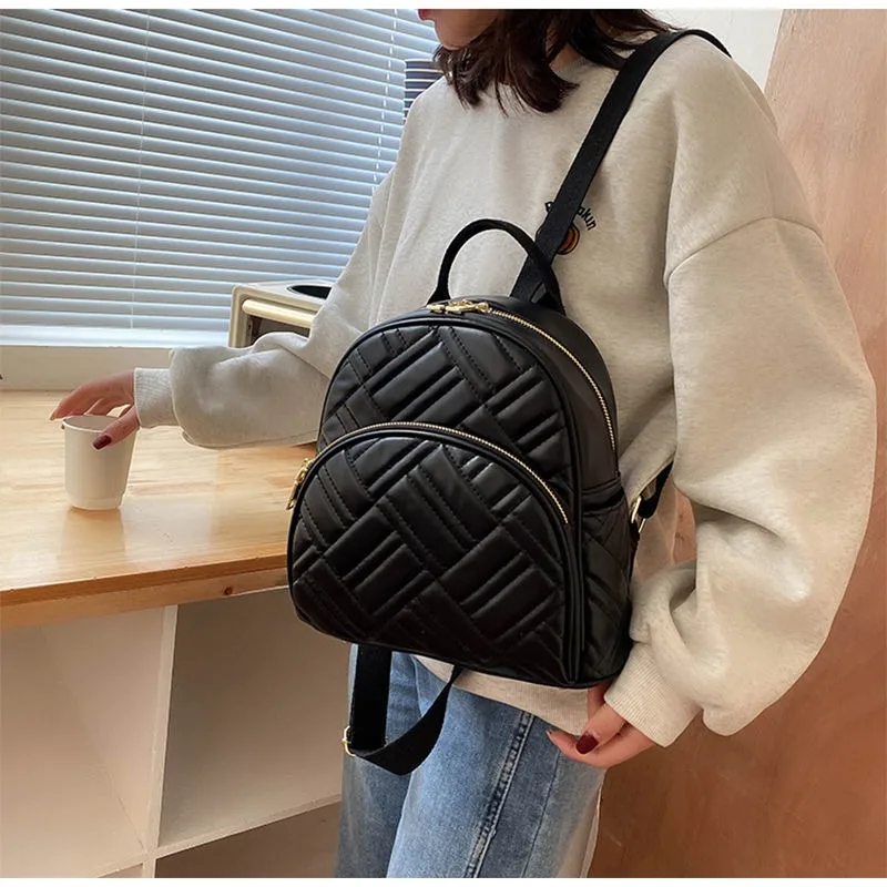 2024 New Backpack Women's Simple Versatile Backpack Large Capacity Travel Bag Fashion Student PU Backpack Korean Version Bag
