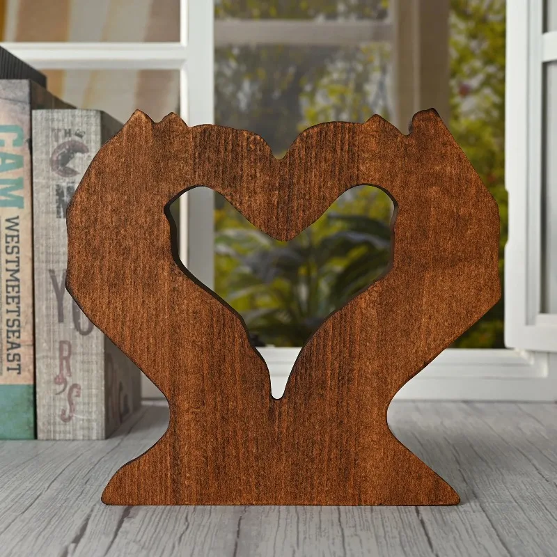 الإبداعية الخشب الصلب عيد الأم على شكل قلب تمثال غرفة المعيشة المنزلي سطح المكتب ديكور هدية #6