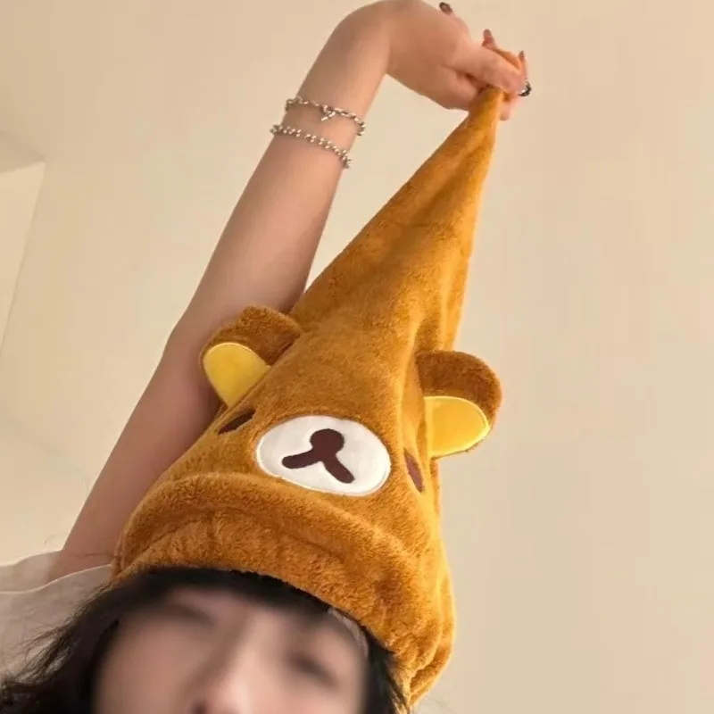 Cartoon Rilakkuma household hair drying cap, water-absorbent, quick-drying hair towel, furry hair-wiping hair cap, shower cap
