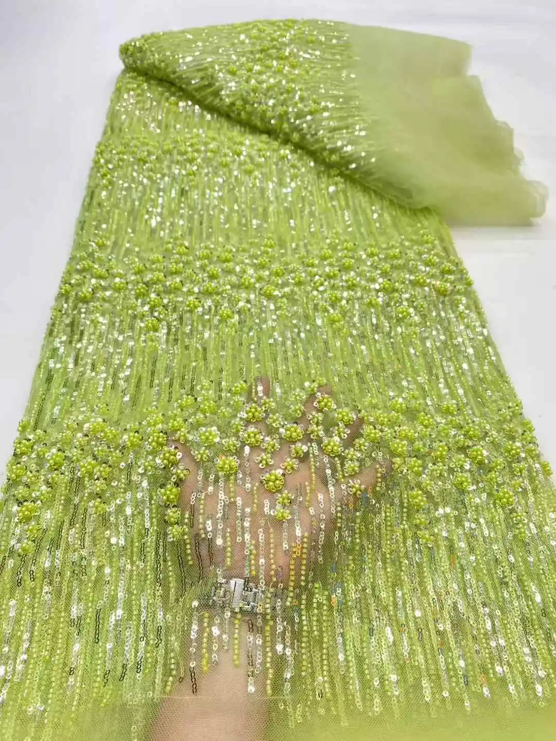 African Mesh Lace Fabric With Sequins Nigerian Lace Fabric French Tulle Lace Fabric For Wedding Party Dress Sewing -DP