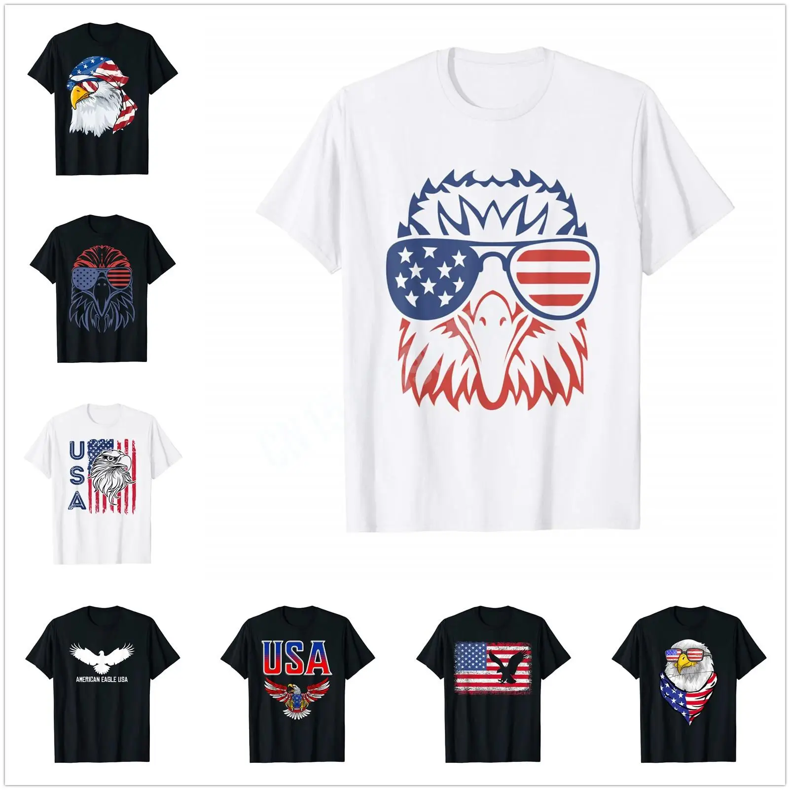 More Design PATRIOTIC EAGLE Shirt 4th of July USA American Flag T-Shirt Hip Hop Tops Cotton Tees