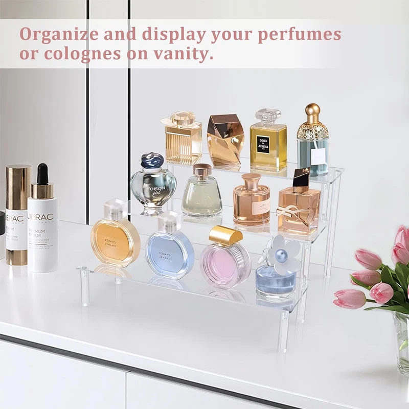 Acrylic Display Riser 3 Tier Clear Perfume Organizer Cupcake Stand for Amiibo Funko POP Figure Makeup Cosmetic Tabletop