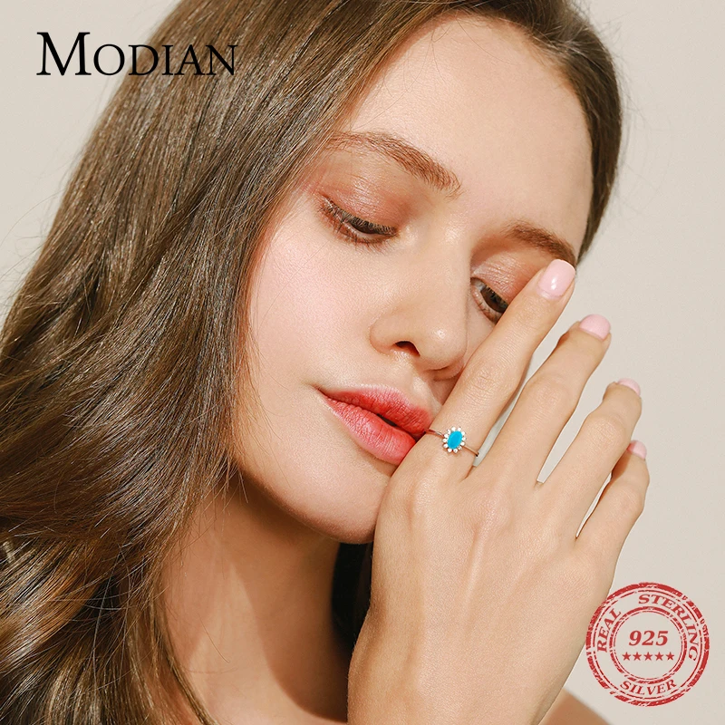 MODIAN Classic Crown Female Ring Pure 925 Sterling Silver Natural Turquoise Elegant Fashion Rings For Women Christmas Jewelry