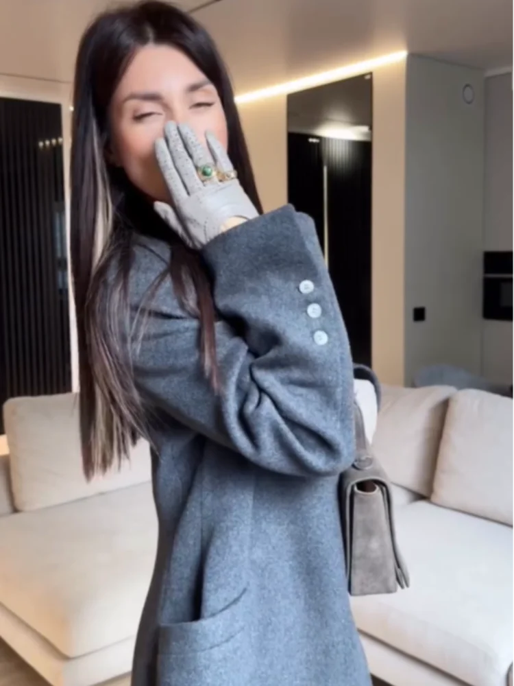 

Элегантное женское длинное пальто с v-образным вырезом, однотонная тонкая закрытая женская куртка на одной пуговице с талией, осень-зима 2021, шикарная женская уличная одежда