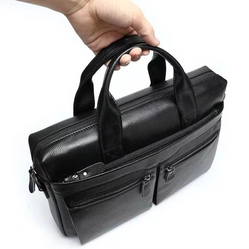 Men's Leather Handheld Briefcase Head Layer Cowhide Large Capacity Crossbody Men's Tote Bag