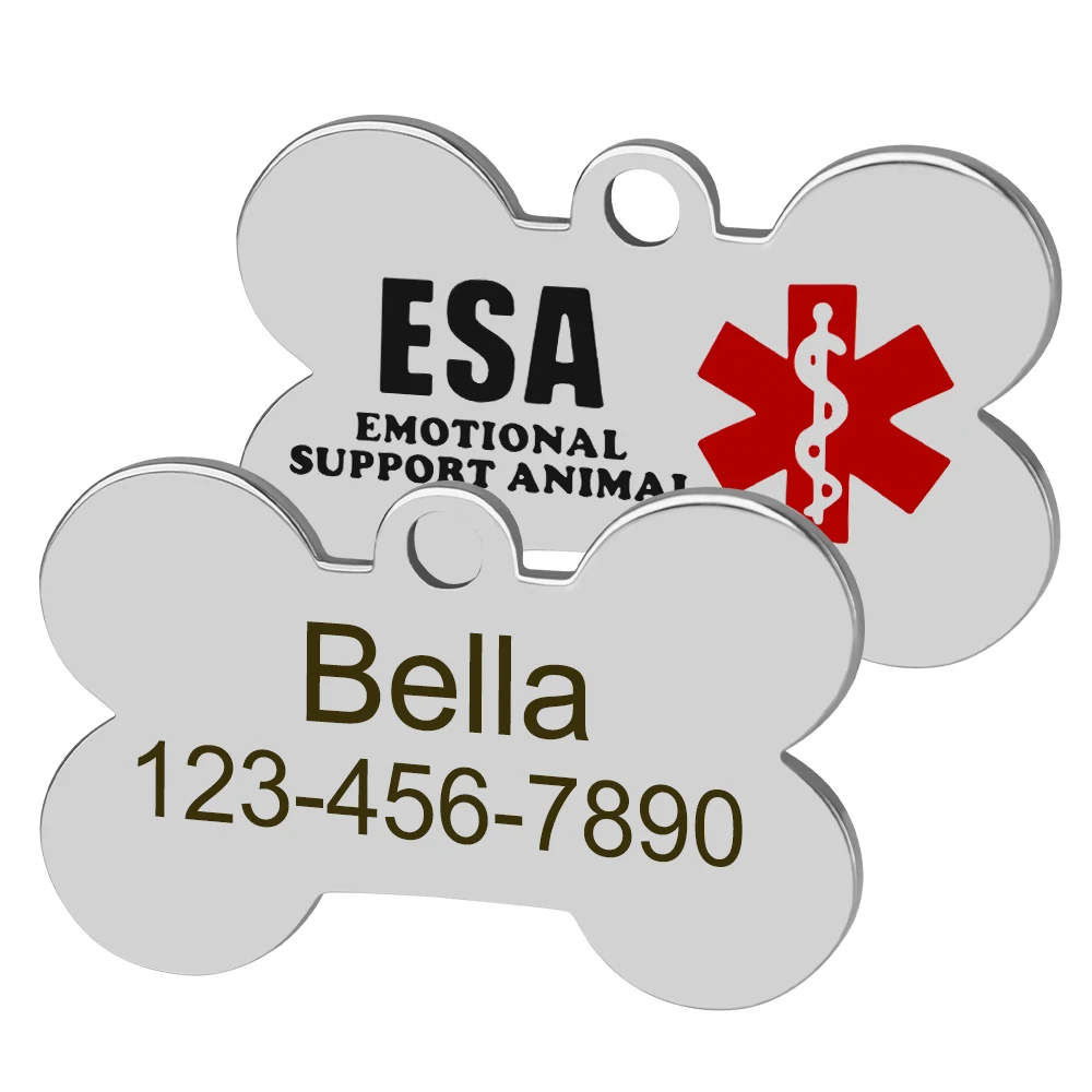 Personalisierte ESA-Hundemarke aus Edelstahl – Individuelle Emotional Support Animal (ESA) Haustier-ID-Anhänger in Knochenform – Detail 4