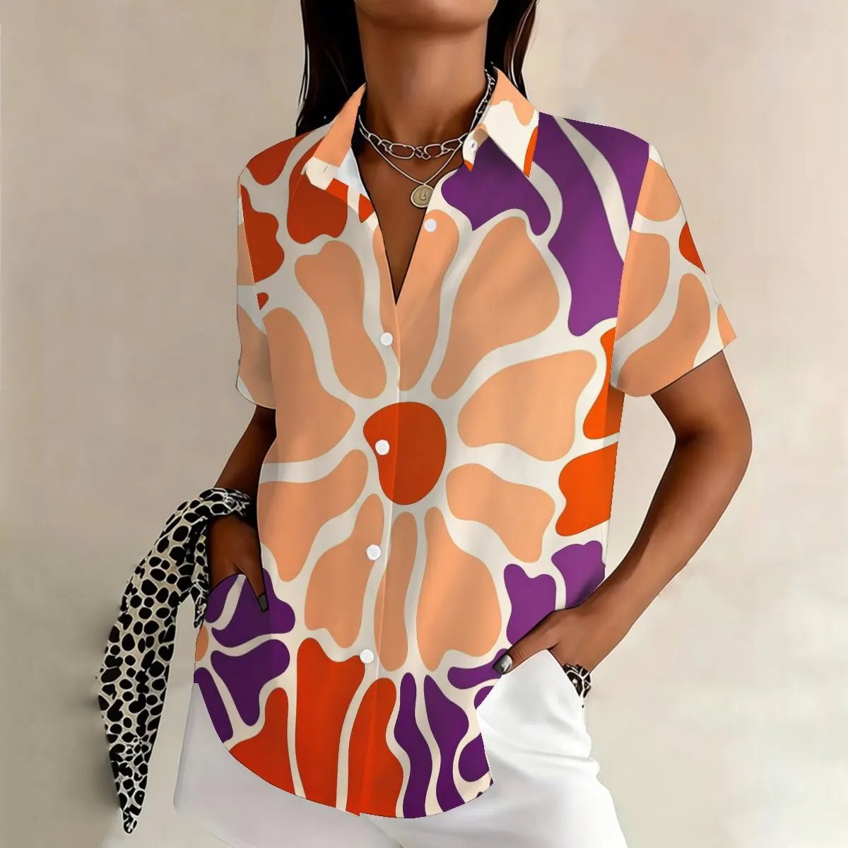 

Women's Plus Size Printed Short-Sleeve Shirt, Loose Fit, Summer Everyday Top