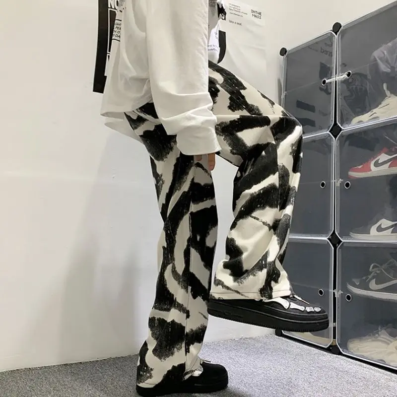 High Street Tie-Dye Casual Pants Men's and Men 2025 Summer New Loose Straight Leg Full Length Mid-waist Versatile Pants Male