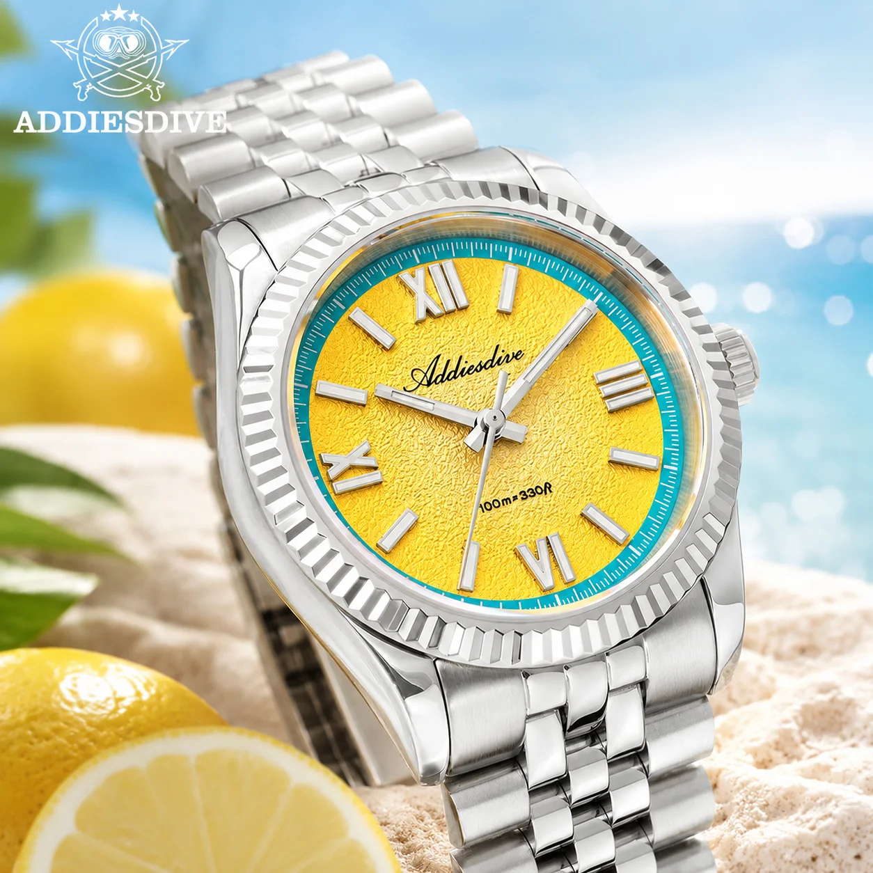 ADDIESDIVE Stainless Steel NEW VH31 Men's Quartz Watches AD2535 reloj hombre Colorful Dial Watch Super Luminous Dress Male Clock