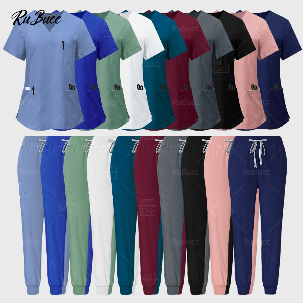 V-Neck Tops Pants Medical Uniform Women's Hospital Scrub Set Stretch Soft Pet Clinic Doctor Costume Men Contrasting Colors Suits