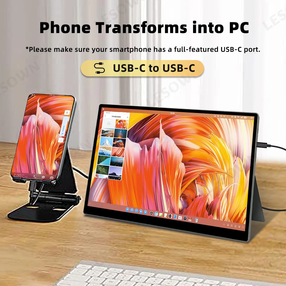 LESOWN Additional Touch Monitor 10.5in 1920×1280 IPS Side Screen Type C HDMI Auxiliary Second Monitor for Windows 7/8/10 mac OS