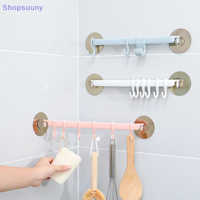 [SU]Blue/White/Pink Suction Cup Type Hook 6 Rows For Kitchen Bathroom Corner Suspension Without Marks Hanger Hook[SU]
