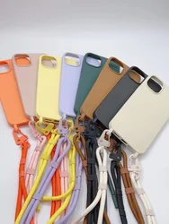 Crossbody Necklace Strap Lanyard Matte Silicone Case For iPhone 14 15 Pro Max 11 12 13 Mini XR X XS 7 8 Plus 16 Shockproof Cover