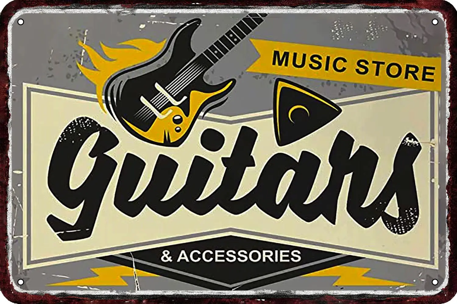 Music Store Here on Gray Background Vintage Metal tin Sign Wall Decor Retro Art Funny Decorations for Home Man Cave bedroom 