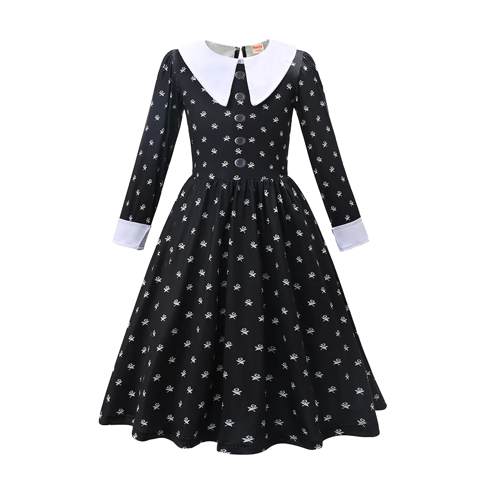 Halloween Costumes Wedns day Merlina Addams Dresses For Girls A-line Skirts Bat Ball Gown Dress Carnival Party Clothing For Kids