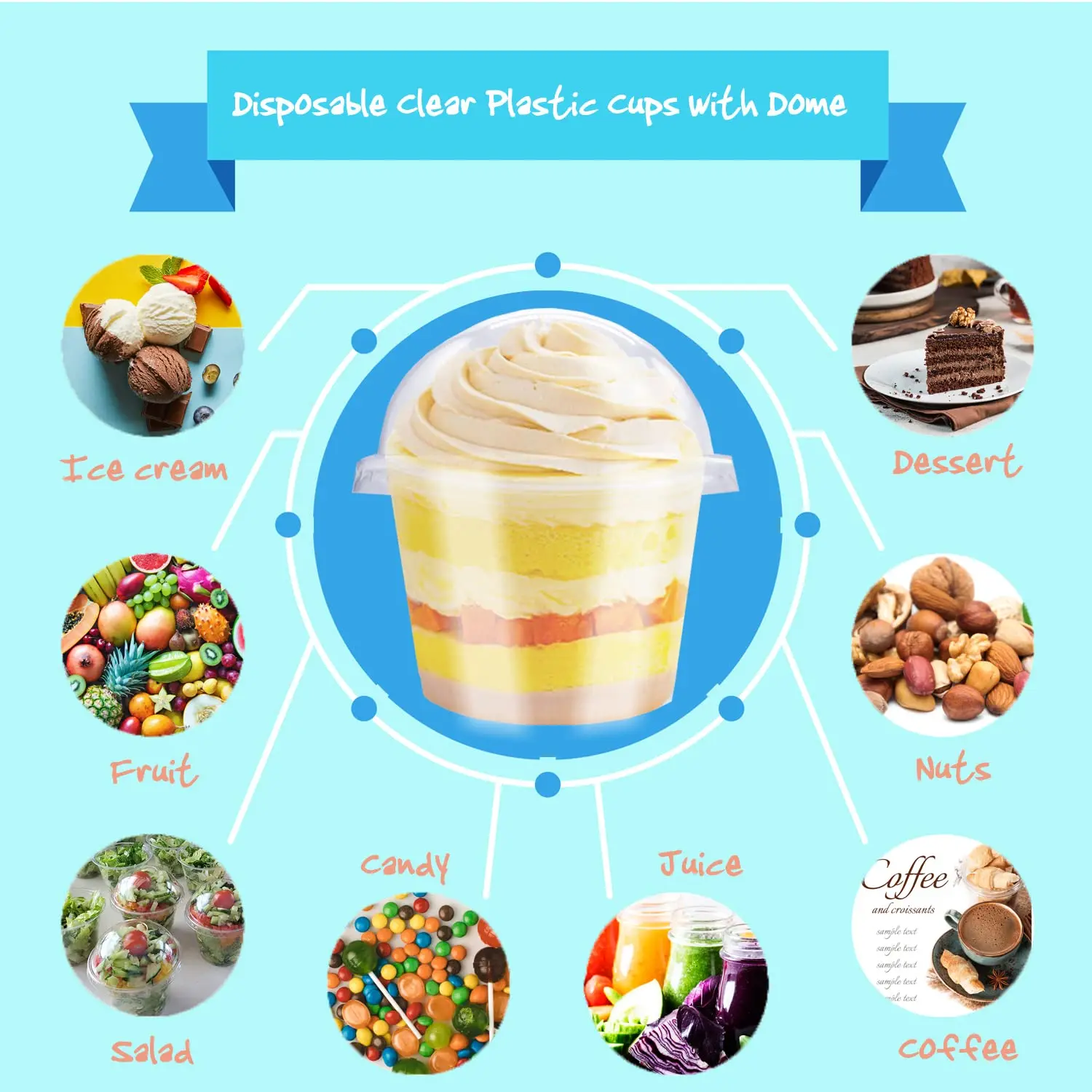 50pcs 250ml/300ml, Pudding Cups Plastic Boxes with Lids, Ice Cream Mousse Dessert Picnic, Party Packaging Dessert Cups with Lids