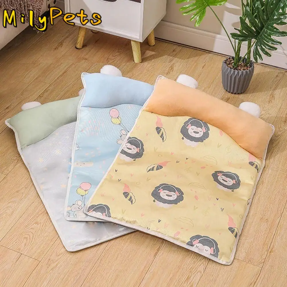 

Kennel Mat Cute Ice Silk Cool Mat for Pet Breathable Washable Dog Ice Pad Nest Large Anti-Slip Cooling Pet Mat for Summer