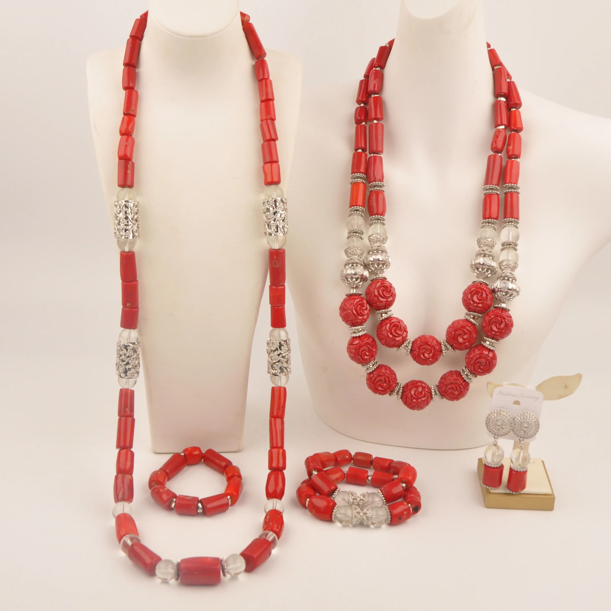 Wedding necklace Collection Red Nigerian natural coral African fashion jewelry