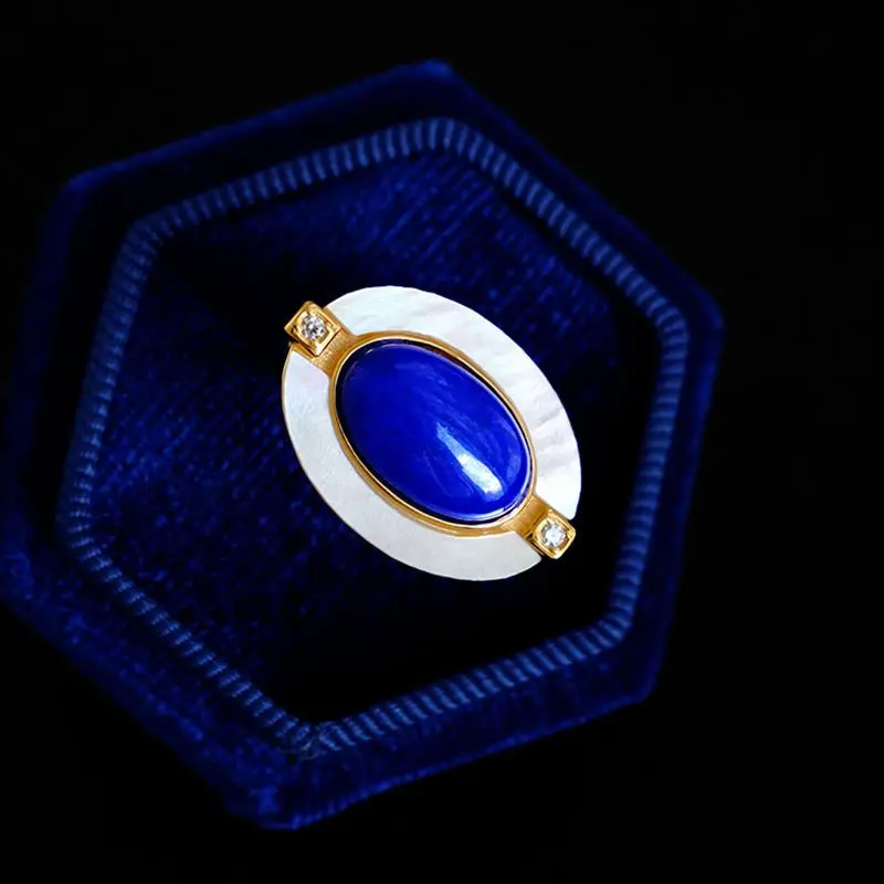 

Classic lapis lazuli rings for women Artificial white fritillary Light luxury and high-end sense blue gemstone jewelry