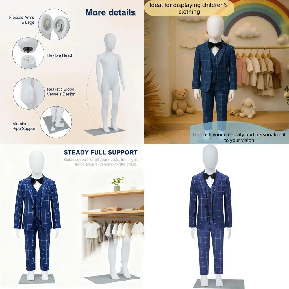 

Adjustable Full Body Child Mannequin for Boys & Girls Clothing, Ideal for Retail and Tailoring Displays