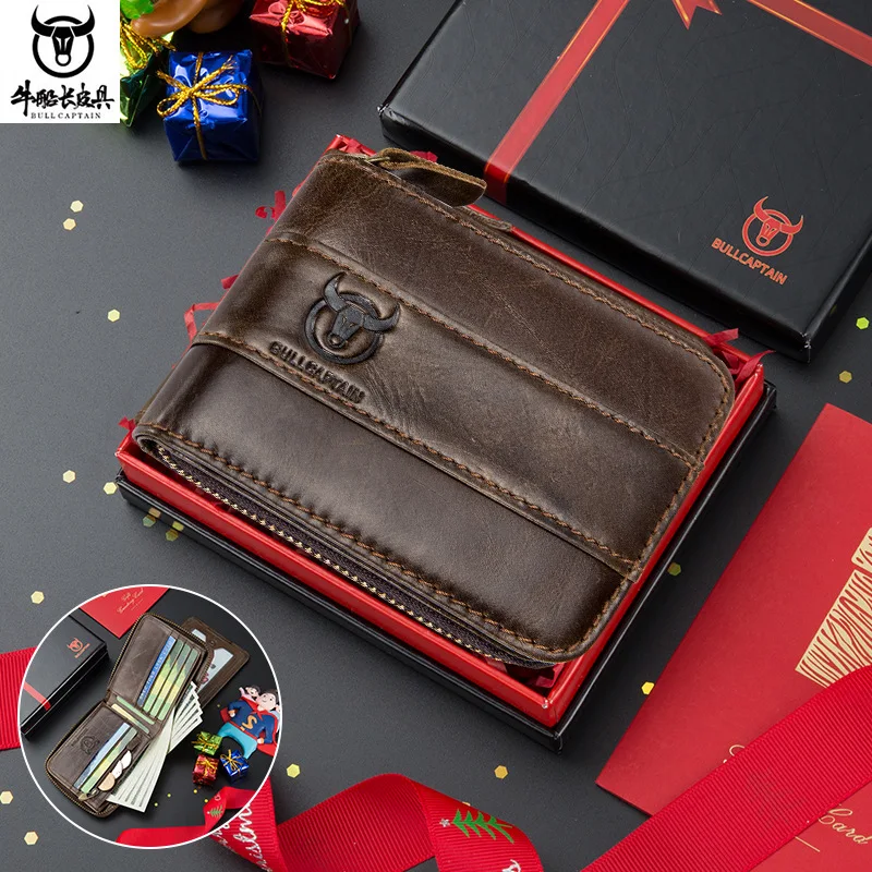 

Cowhide Men's Business Leather Multi-functional Small Driver's License Coin Wallet Photo Card Bag Gift Box for Gifts