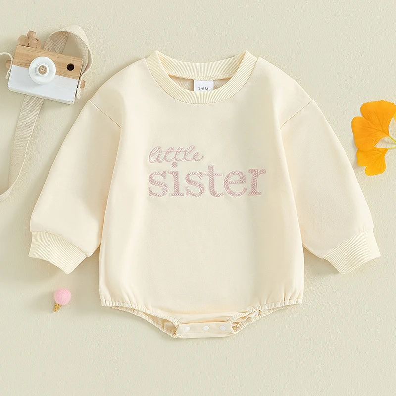 

Little Sister Newborn Romper Big Sister Sweatshirt Long Sleeve Crewneck Letter Embroidery Tops Winter Clothes