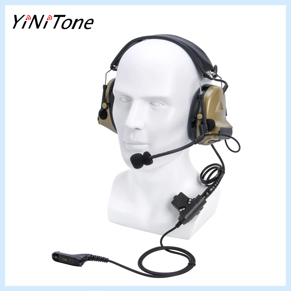 

U94 PTT Adapter with Brown Universal Aviation Pilot Headphone Ham Radio Earpiece Mic for Motorola XiR P8268 8260 APX 7000 8000 D