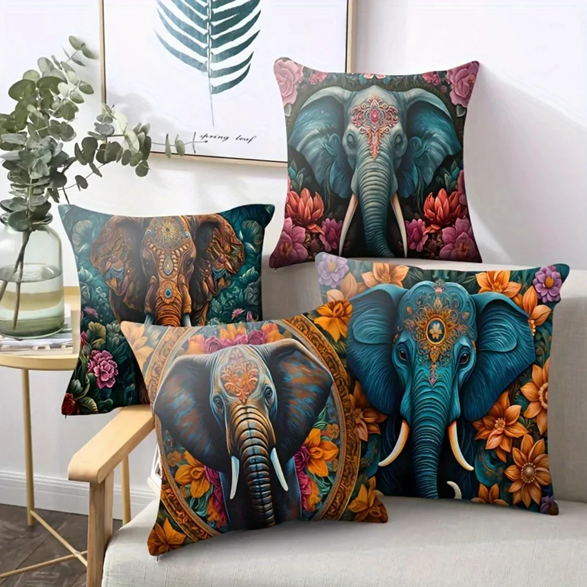 1pc Tropical Elephant Pillowcase Bohemian Pillowcase Suitable Foe Living Room SofaBedroom Polyester Pillow Covers