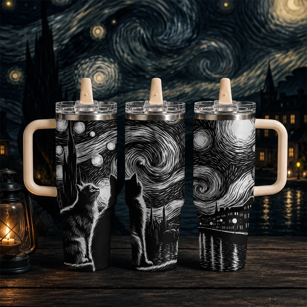 Starry Night Animals Vacuum Flasks 40oz Thermal Tumbler with Handle Stainless Steel Vacuum Insulated Water Portable Mug Cup