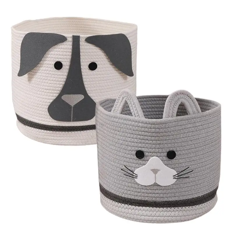 

Pet Toy Storage Basket Cotton Rope Woven Cartoon Basket Cotton Thread Structure Decorative Gift Basket For Towels Books Pillows