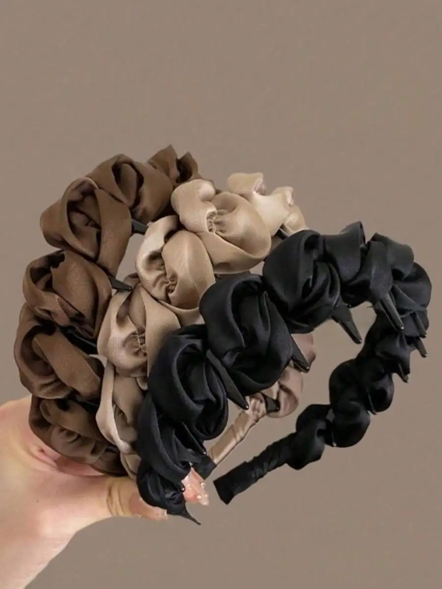 

3pcs Textured Pleated Wave Headbands For Women Hair Accessories