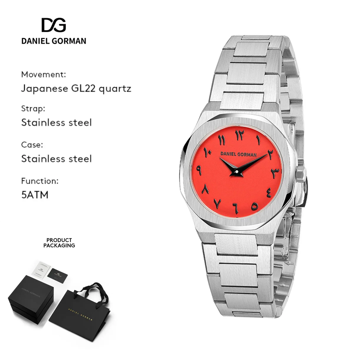 Dopamine Red Dial Ladies Watch – Minimalist Steel Bracelet Timepiece with Artistic Numeral Design