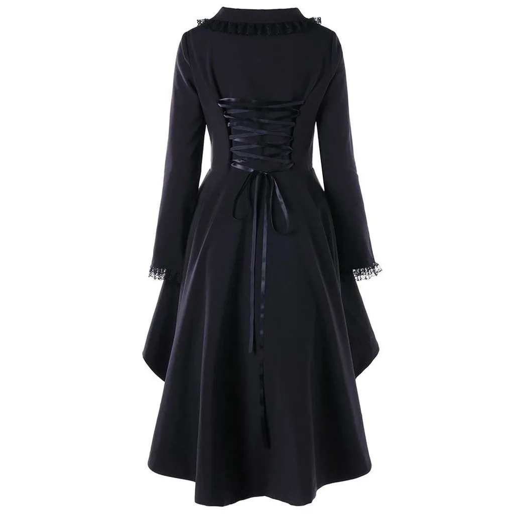 Women Medieval Irregular Hem Trench Coat Renaissance Retro Long Jacket Lace Patchwork Slim Tuxedo Dress Halloween Cosplay Tuxedo