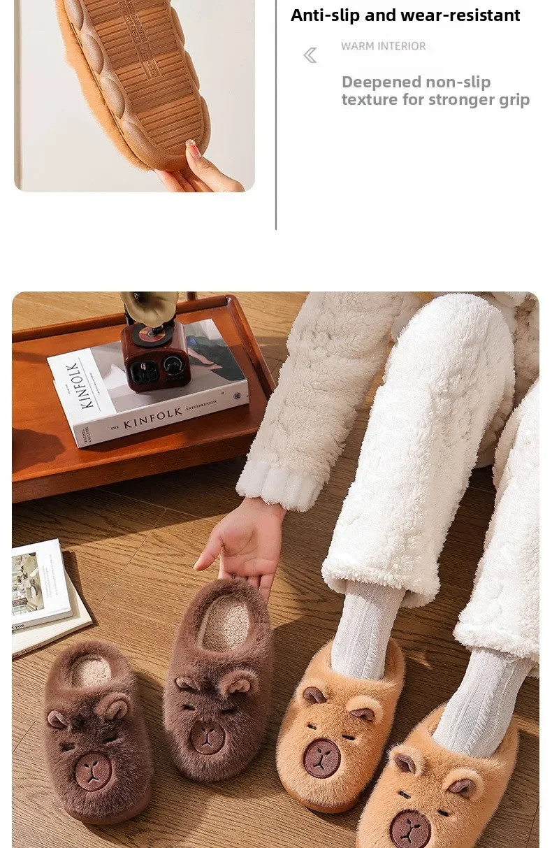 Winter-Hausschuhe für Paare, warme Plüsch-Hausschuhe, neutrale Cartoon-Kuh-Designs, rutschfeste, bequeme Baumwoll-Hausschuhe für Damen und Herren – Detail 15