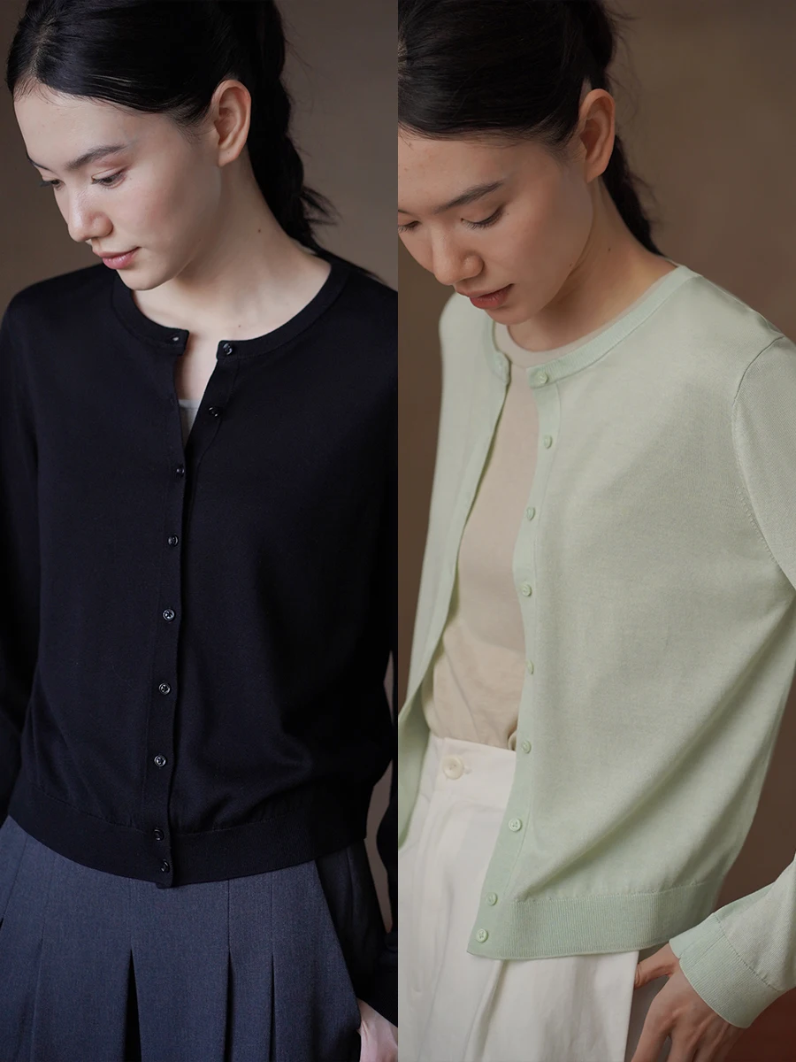 

Hacikis Miss Lace Long Sleeve round Neck Knitted Open Cardigan Women's Loose Fit Comfortable Cooling Drapey Style Casual Wear