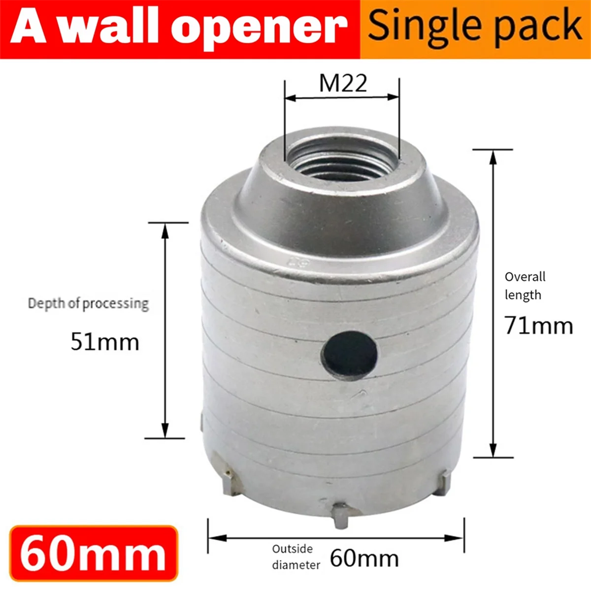 A002 60mm SDS Plus Hammer Drills Wall Hole Saw Drill Bit Set Cutter Tools Round Shank Drill Bit for Concrete Brick Stone