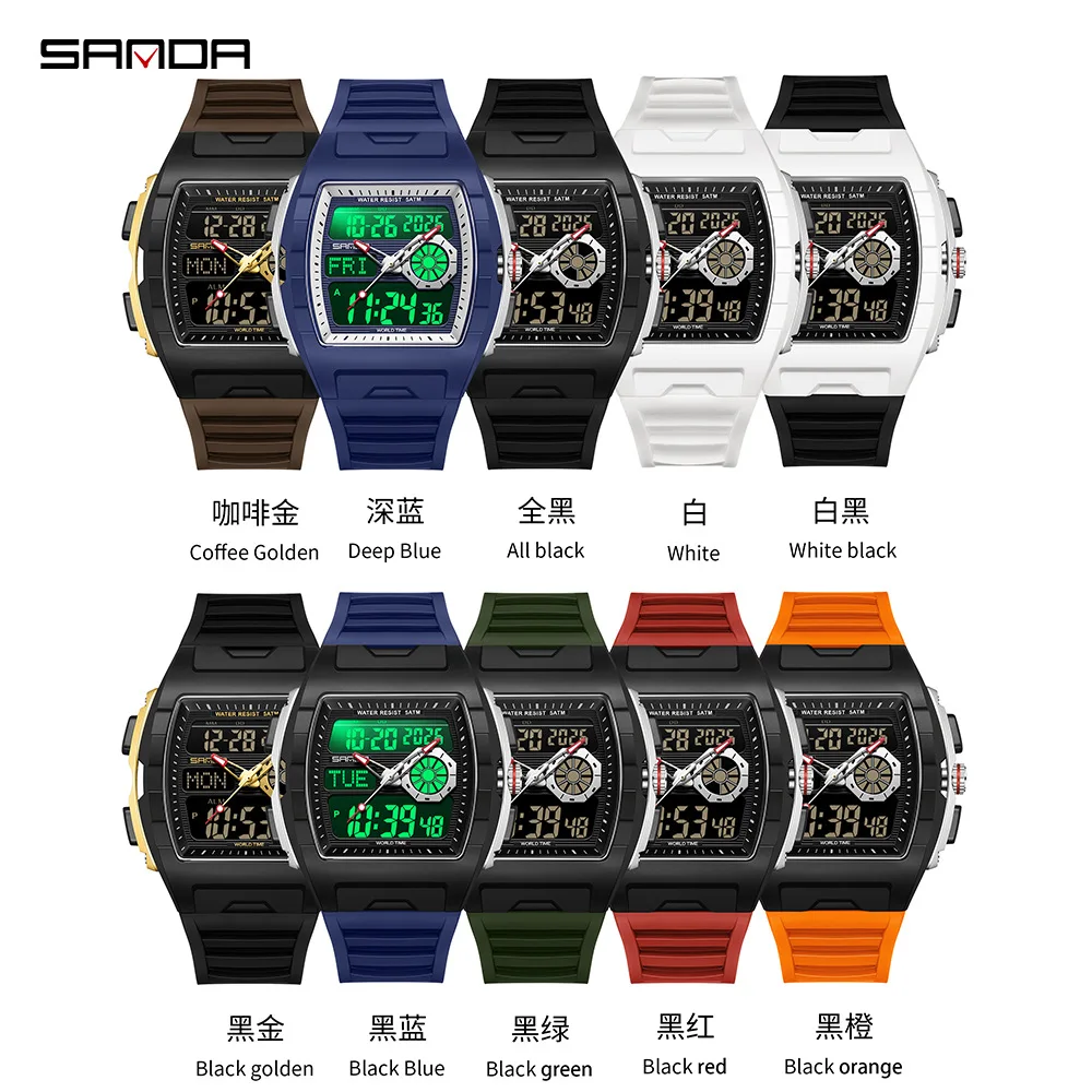 SANDA 3397 Casual Electronic Watches Quartz Watch for Man Double Display Calendar Luminous Fashion Men Digital Wristwatch