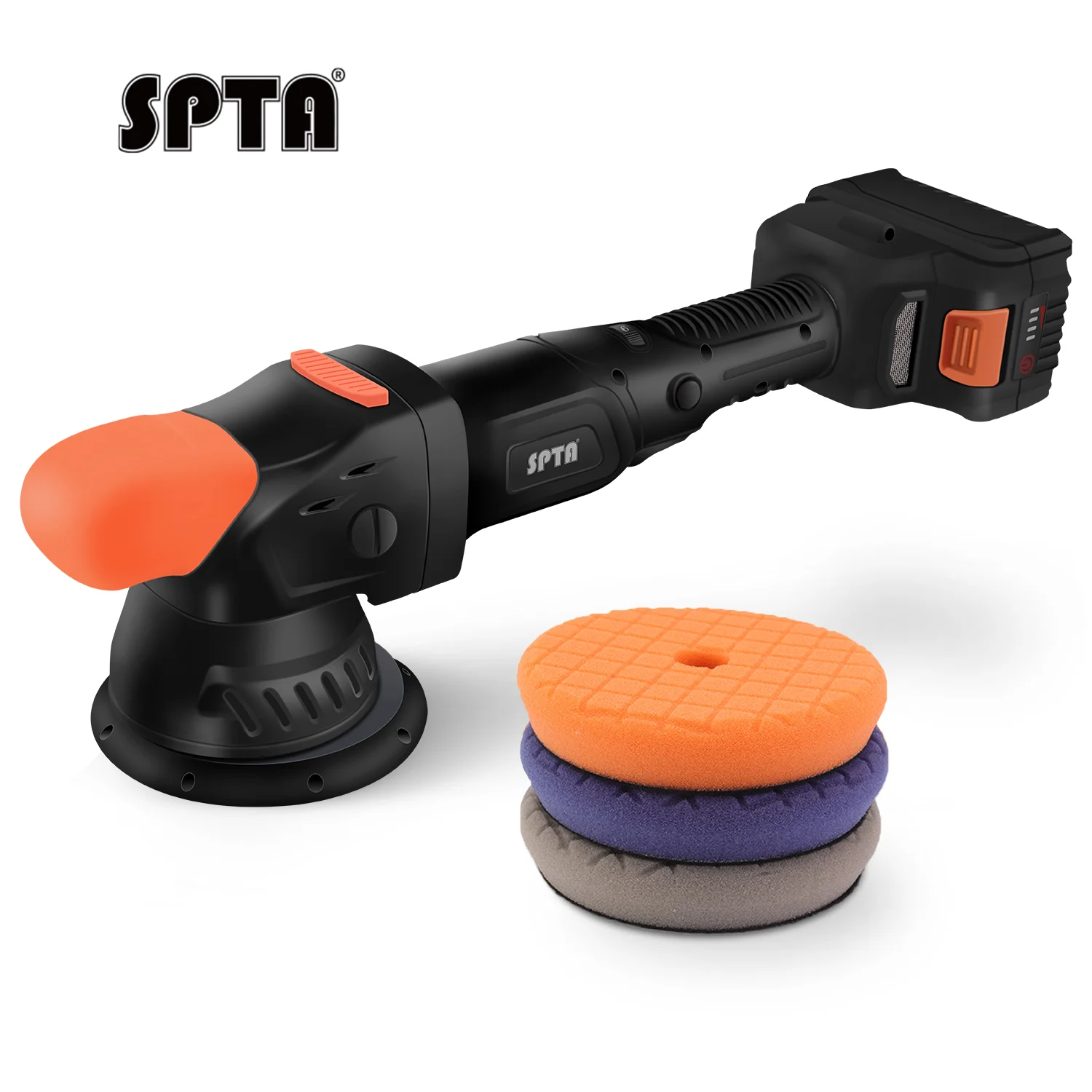 SPTA CP601 5Inch Cordless Dual Action Polisher,Orbit 12mm/15mm/21mm Brushless Portable-type Car Polisher with Fast Charger