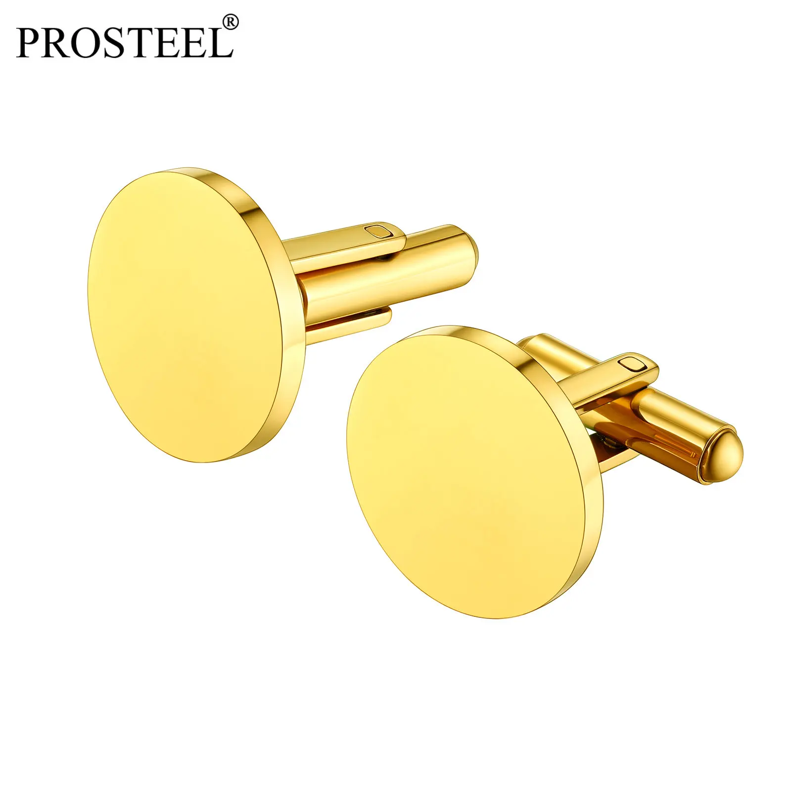 

Prosteel Fashion Cufflinks for Men Stainless Steel 14K Gold Plated Customized Engrave Wedding Tuxedo Shirt Classic Cuff Link