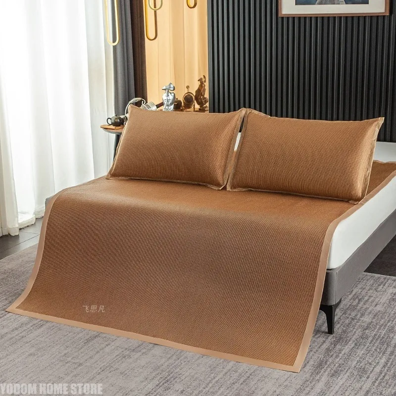 Ice Rattan Mattress Natural Plant Fiber Summer Pad for Cooling Breathable Foldable Mattress Cover Pillowcase Sheet