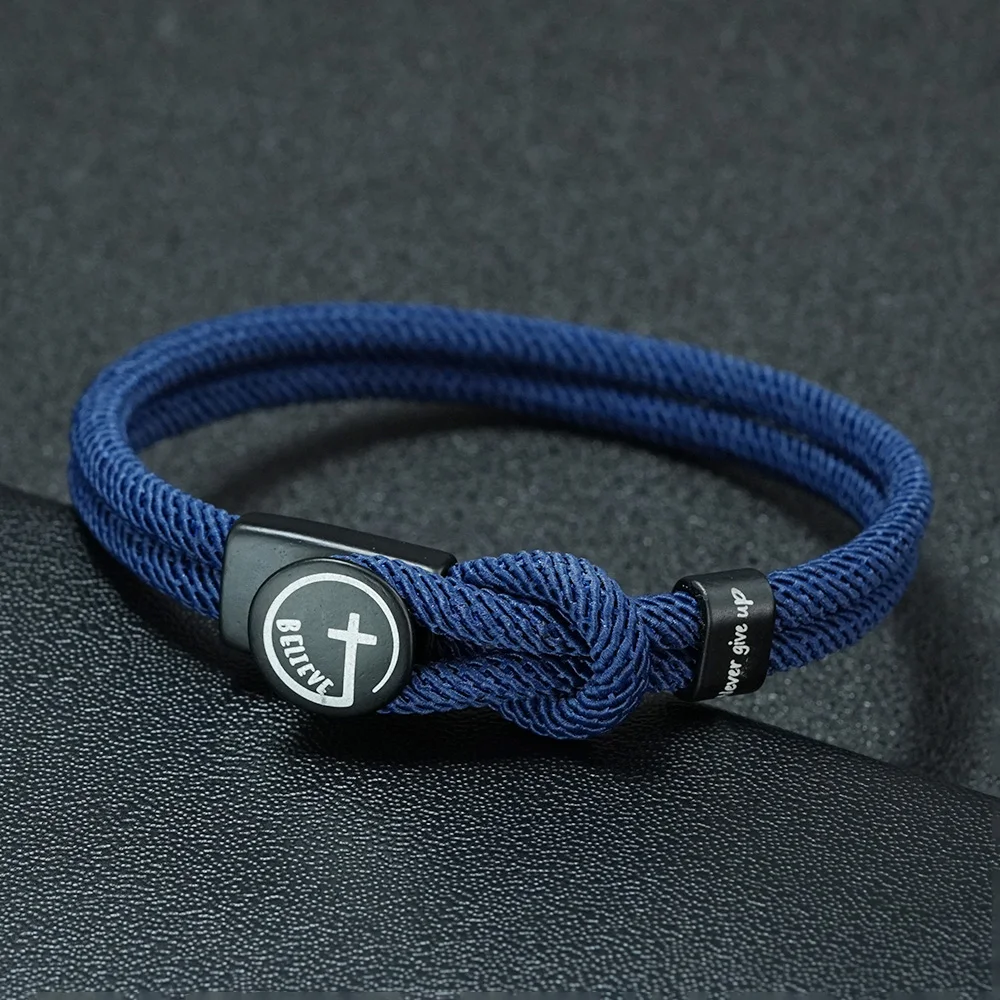 Retro Cross Handmade Nylon Rope Bracelet Men Bilayer 3 Colors High Quality Wrap Wristband Outdoor Casual Charm Homme Accessories