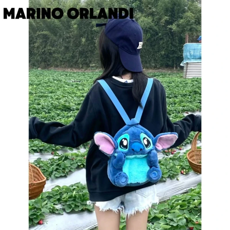 Mochila Disney Stitch Plush Kids, Anime dos desenhos animados, bolsa de ombro recheada, cosplay kawaii fofo, macio, presentes de aniversário, 25cm