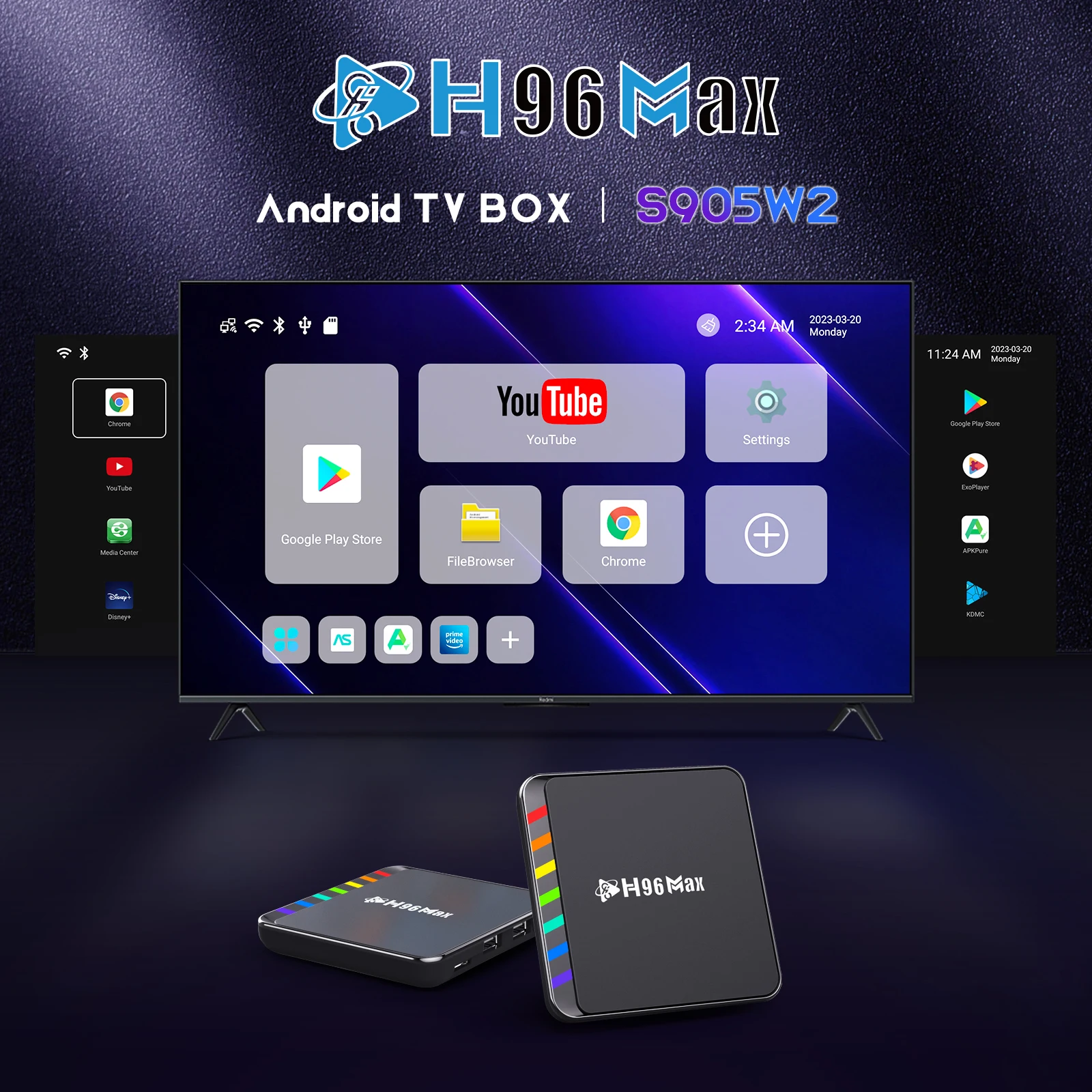 New Smart TV Box H96 Max S905W2 Quad Core Android 11 BT5.0 WIFI6 4GB 64GB ultra HD 8k 4k Video Home Theater Set-top Box