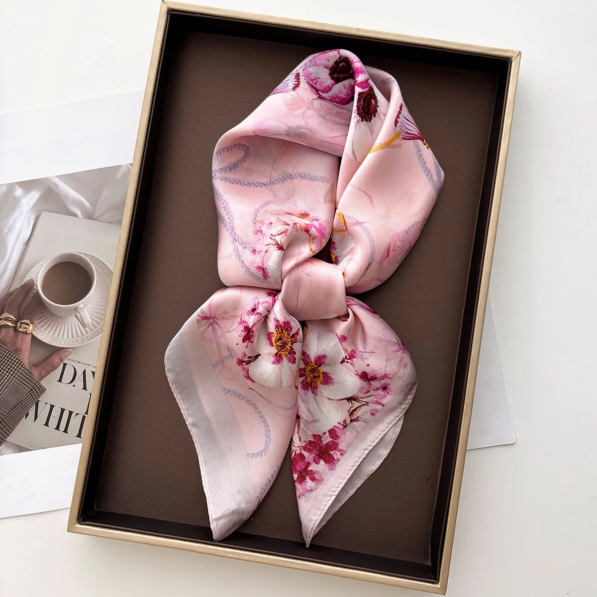 

Square Scarf Women Silk Feeling Foulard Floral Print Neck Kerchief Shawls Wraps Female Hair Bands Small Hijab Bandanas