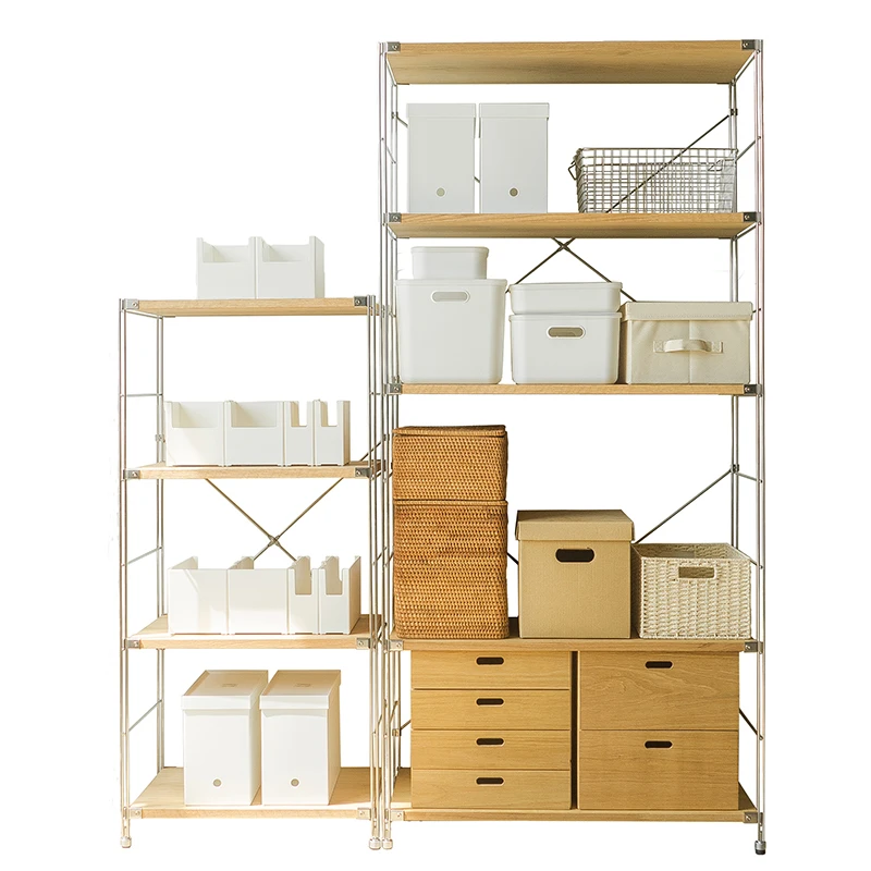 Japanese stainless steel solid wood shelf floor-to-ceiling multi-layer bookshelf kitchen microwave oven storage storage