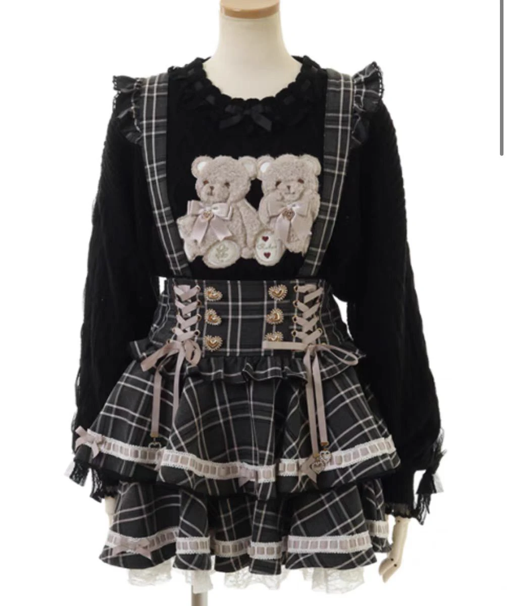 NONSAR الأصلي اليابانية الألغام لوليتا حزام تنورة صغيرة المرأة عالية الخصر سليم مكشكش مطوي تنورة كلية نمط فتاة منقوشة تنورة